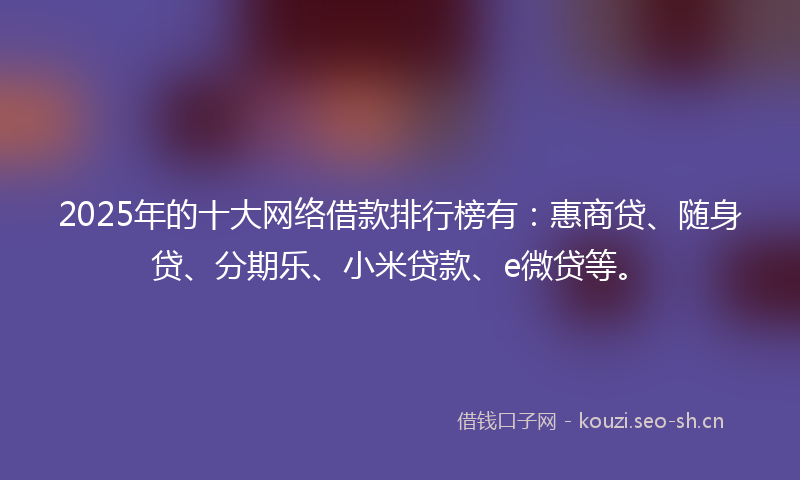 2025年的十大网络借款排行榜有：惠商贷、随身贷、分期乐、小米贷款、e微贷等。