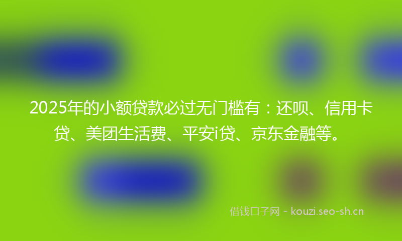 2025年的小额贷款必过无门槛有：还呗、信用卡贷、美团生活费、平安i贷、京东金融等。