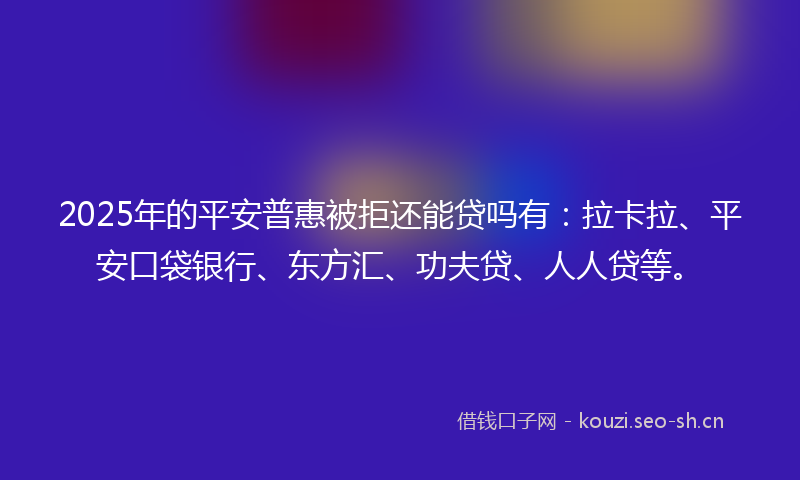 2025年的平安普惠被拒还能贷吗有：拉卡拉、平安口袋银行、东方汇、功夫贷、人人贷等。