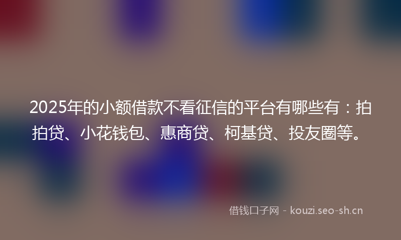 2025年的小额借款不看征信的平台有哪些有：拍拍贷、小花钱包、惠商贷、柯基贷、投友圈等。