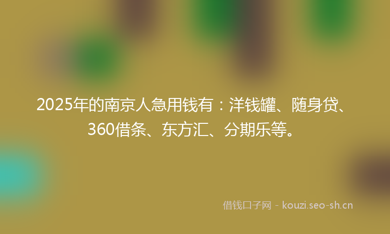 2025年的南京人急用钱有:洋钱罐、随身贷、360借条、东方汇、分期乐等。