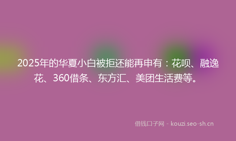 2025年的华夏小白被拒还能再申有：花呗、融逸花、360借条、东方汇、美团生活费等。