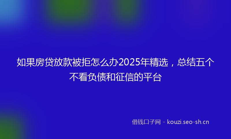 如果房贷放款被拒怎么办2025年精选，总结五个不看负债和征信的平台