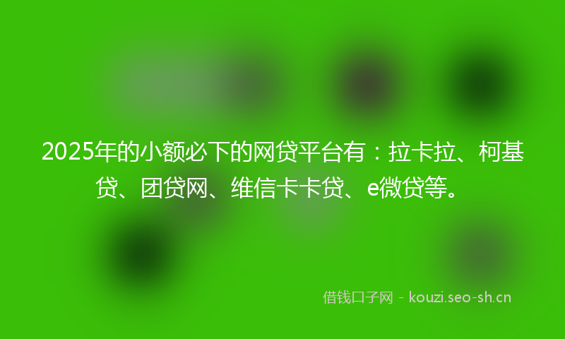2025年的小额必下的网贷平台有：拉卡拉、柯基贷、团贷网、维信卡卡贷、e微贷等。