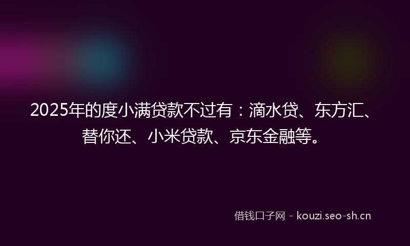 2025年的度小满贷款不过有：滴水贷、东方汇、替你还、小米贷款、京东金融等。
