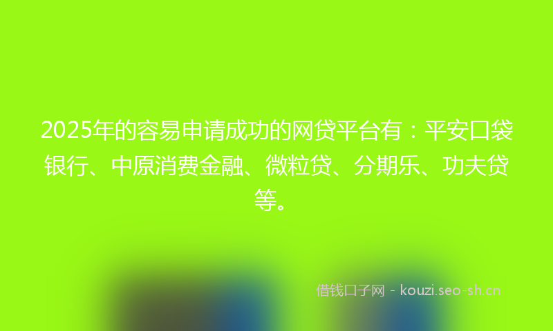2025年的容易申请成功的网贷平台有：平安口袋银行、中原消费金融、微粒贷、分期乐、功夫贷等。