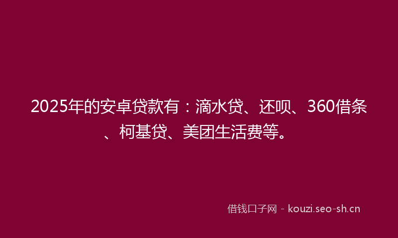 2025年的安卓贷款有：滴水贷、还呗、360借条、柯基贷、美团生活费等。
