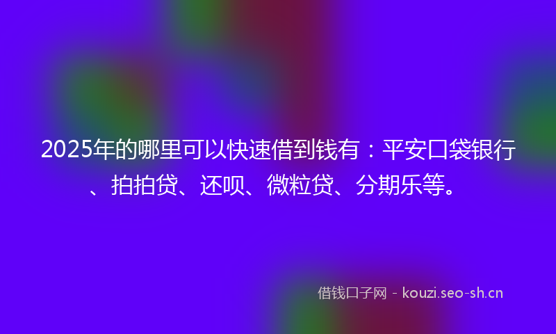 2025年的哪里可以快速借到钱有：平安口袋银行、拍拍贷、还呗、微粒贷、分期乐等。
