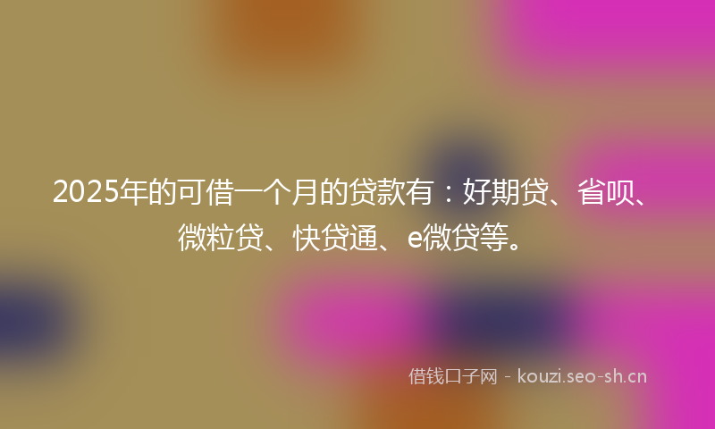 2025年的可借一个月的贷款有：好期贷、省呗、微粒贷、快贷通、e微贷等。