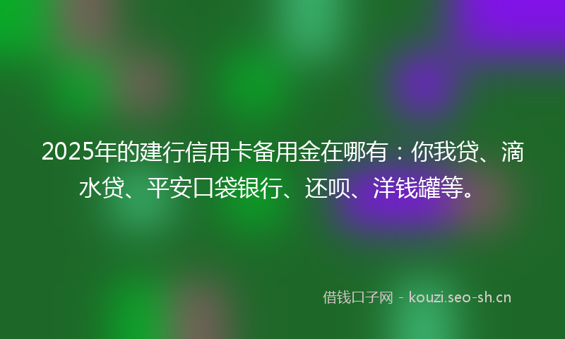 2025年的建行信用卡备用金在哪有：你我贷、滴水贷、平安口袋银行、还呗、洋钱罐等。