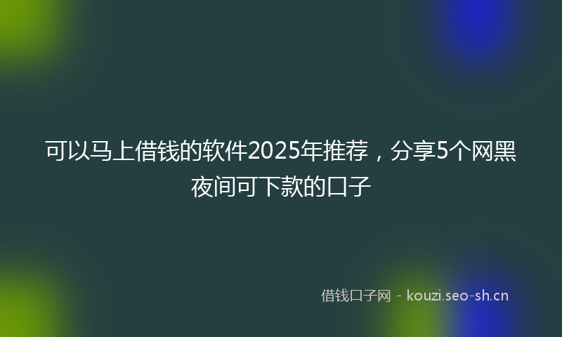 可以马上借钱的软件2025年推荐，分享5个网黑夜间可下款的口子
