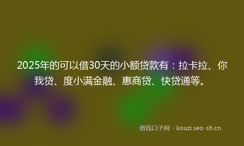 2025年的可以借30天的小额贷款有：拉卡拉、你我贷、度小满金融、惠商贷、快贷通等。