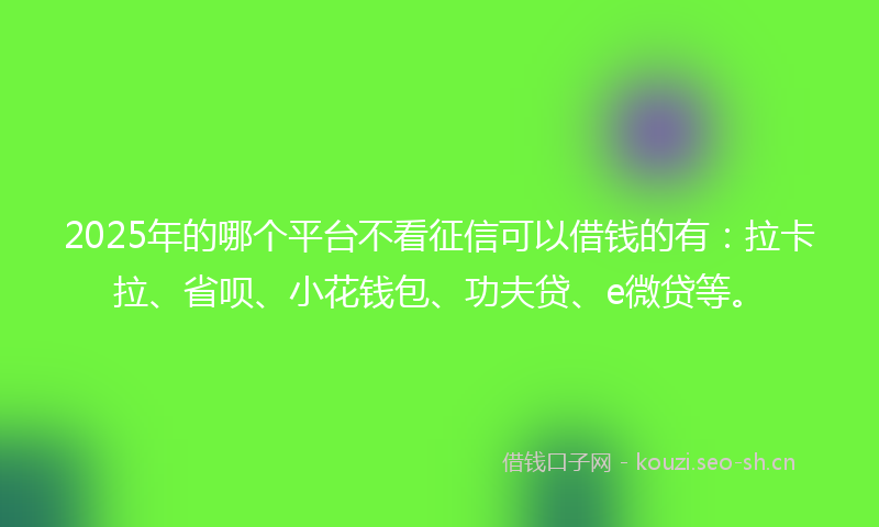 2025年的哪个平台不看征信可以借钱的有：拉卡拉、省呗、小花钱包、功夫贷、e微贷等。