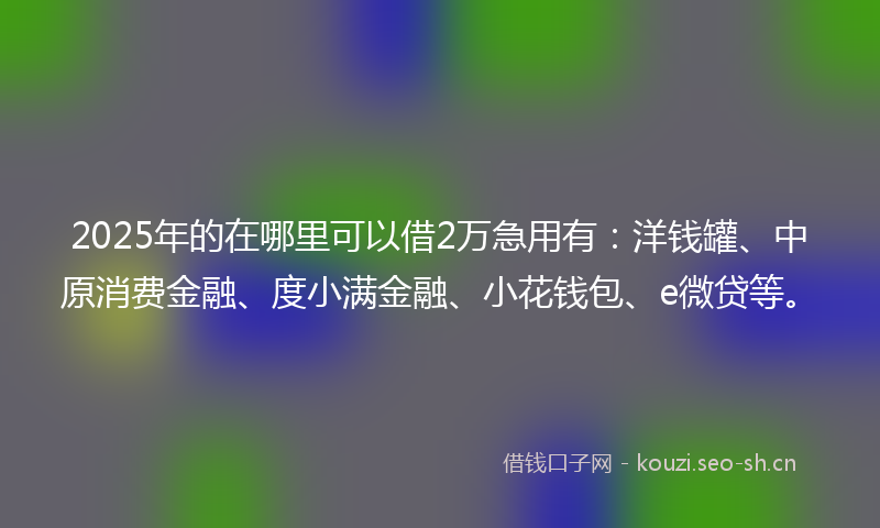 2025年的在哪里可以借2万急用有：洋钱罐、中原消费金融、度小满金融、小花钱包、e微贷等。