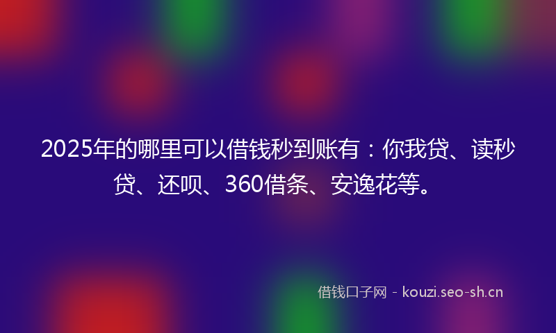 2025年的哪里可以借钱秒到账有：你我贷、读秒贷、还呗、360借条、安逸花等。
