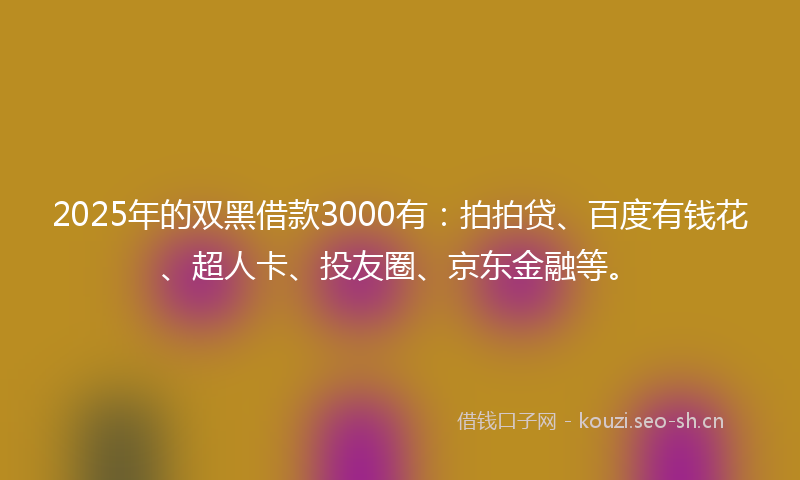 2025年的双黑借款3000有：拍拍贷、百度有钱花、超人卡、投友圈、京东金融等。