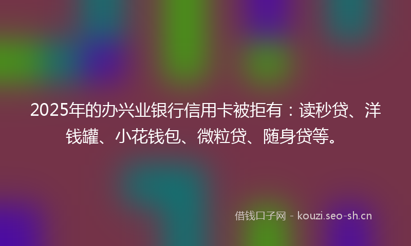 2025年的办兴业银行信用卡被拒有：读秒贷、洋钱罐、小花钱包、微粒贷、随身贷等。