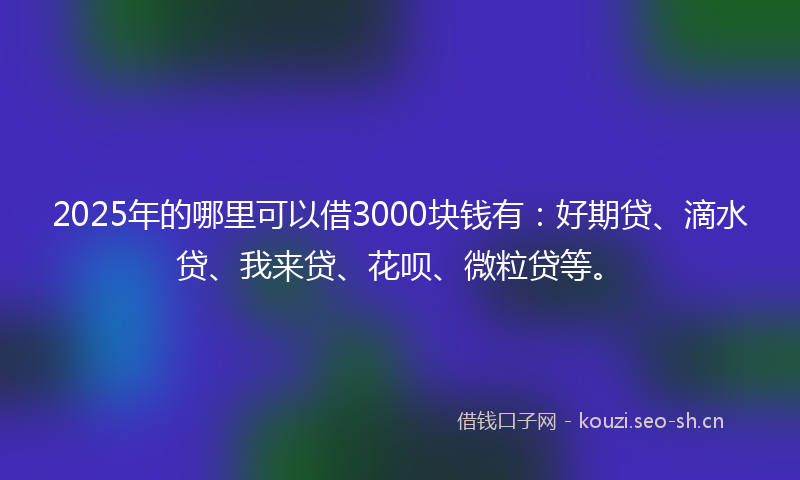 2025年的哪里可以借3000块钱有：好期贷、滴水贷、我来贷、花呗、微粒贷等。