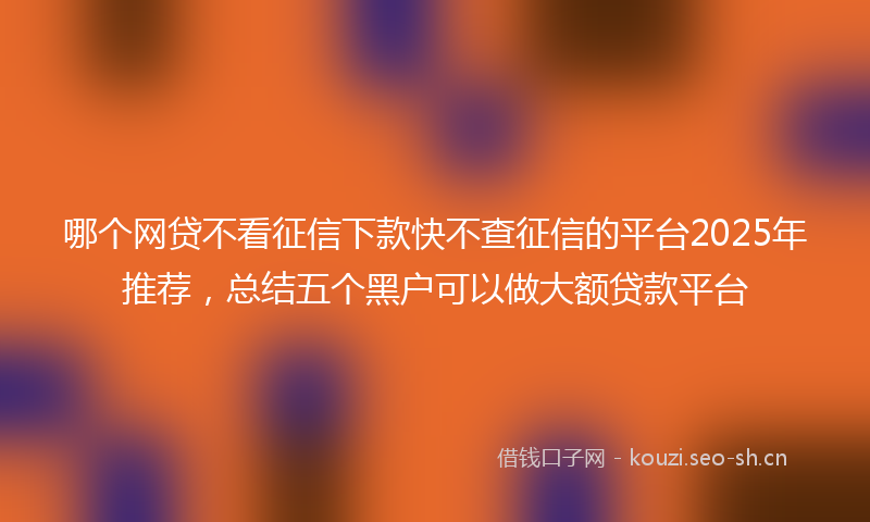 哪个网贷不看征信下款快不查征信的平台2025年推荐，总结五个黑户可以做大额贷款平台
