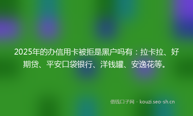 2025年的办信用卡被拒是黑户吗有：拉卡拉、好期贷、平安口袋银行、洋钱罐、安逸花等。