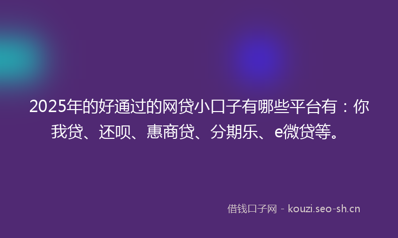 2025年的好通过的网贷小口子有哪些平台有：你我贷、还呗、惠商贷、分期乐、e微贷等。