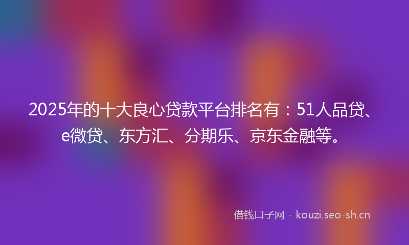 2025年的十大良心贷款平台排名有:51人品贷、e微贷、东方汇、分期乐、京东金融等。