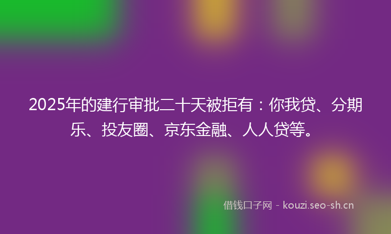 2025年的建行审批二十天被拒有：你我贷、分期乐、投友圈、京东金融、人人贷等。