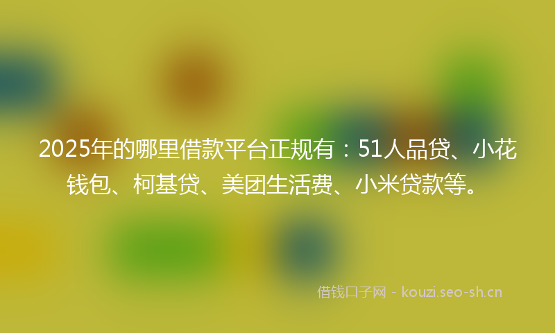 2025年的哪里借款平台正规有：51人品贷、小花钱包、柯基贷、美团生活费、小米贷款等。