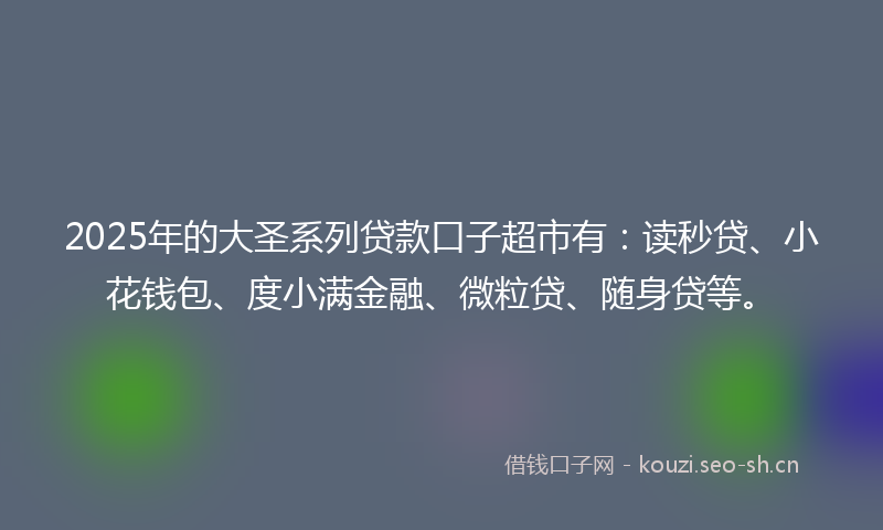 2025年的大圣系列贷款口子超市有：读秒贷、小花钱包、度小满金融、微粒贷、随身贷等。