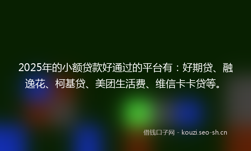 2025年的小额贷款好通过的平台有：好期贷、融逸花、柯基贷、美团生活费、维信卡卡贷等。