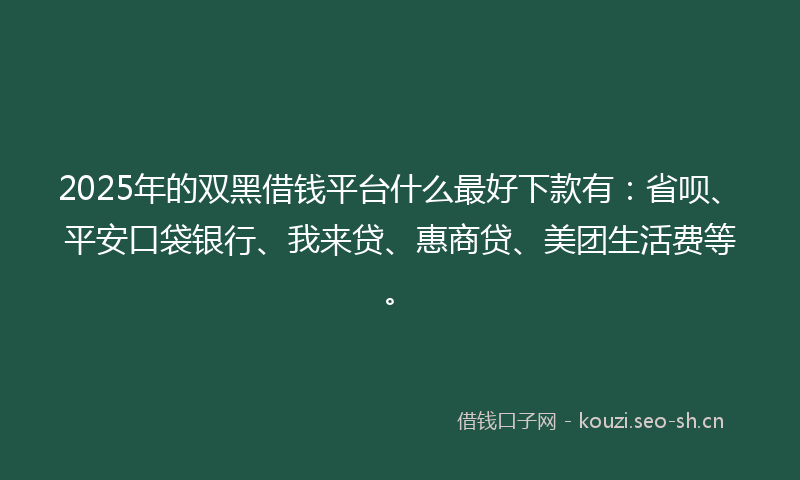 2025年的双黑借钱平台什么最好下款有：省呗、平安口袋银行、我来贷、惠商贷、美团生活费等。