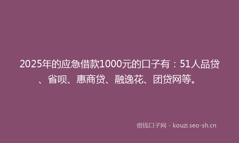 2025年的应急借款1000元的口子有：51人品贷、省呗、惠商贷、融逸花、团贷网等。