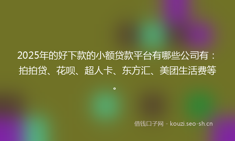 2025年的好下款的小额贷款平台有哪些公司有：拍拍贷、花呗、超人卡、东方汇、美团生活费等。