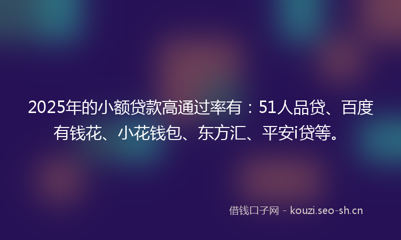 2025年的小额贷款高通过率有：51人品贷、百度有钱花、小花钱包、东方汇、平安i贷等。