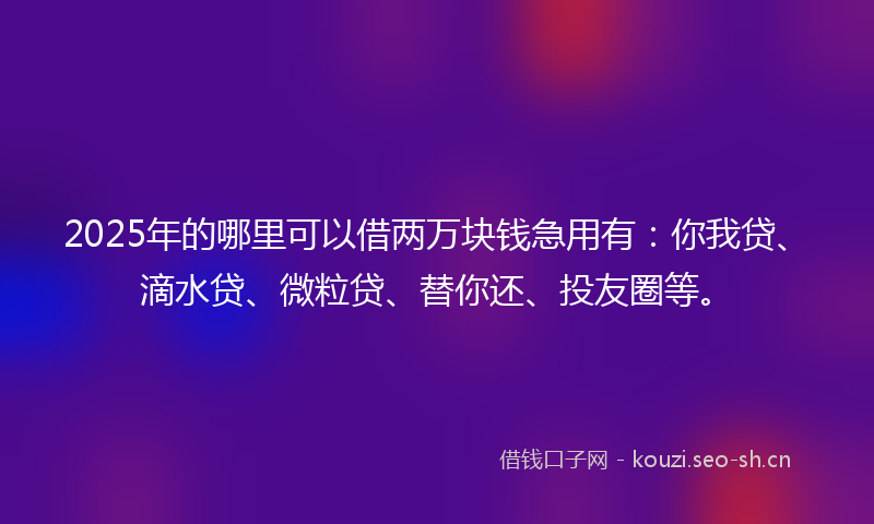 2025年的哪里可以借两万块钱急用有：你我贷、滴水贷、微粒贷、替你还、投友圈等。