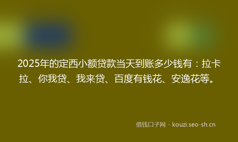 2025年的定西小额贷款当天到账多少钱有：拉卡拉、你我贷、我来贷、百度有钱花、安逸花等。