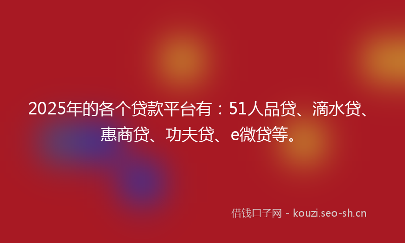 2025年的各个贷款平台有:51人品贷、滴水贷、惠商贷、功夫贷、e微贷等。