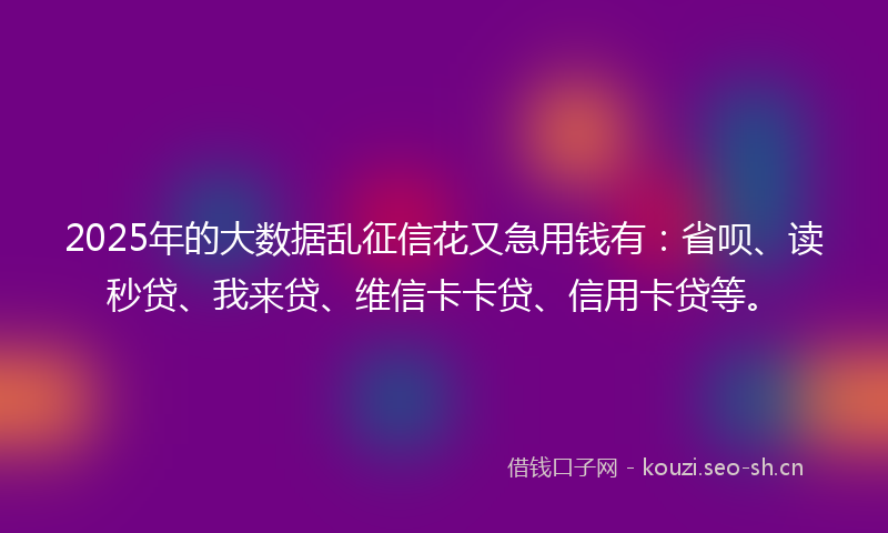 2025年的大数据乱征信花又急用钱有：省呗、读秒贷、我来贷、维信卡卡贷、信用卡贷等。