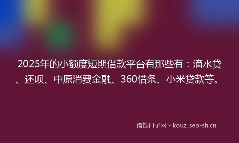 2025年的小额度短期借款平台有那些有：滴水贷、还呗、中原消费金融、360借条、小米贷款等。