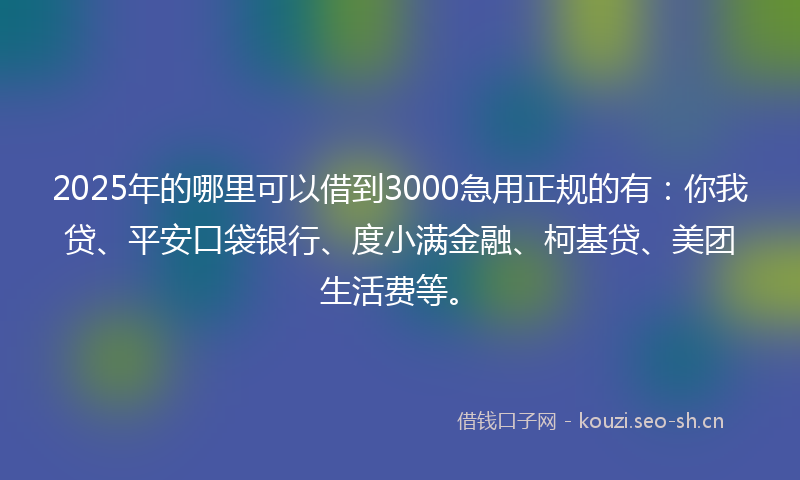 2025年的哪里可以借到3000急用正规的有:你我贷、平安口袋银行、度小满金融、柯基贷、美团生活费等。
