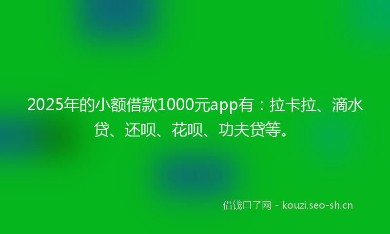 2025年的小额借款1000元app有：拉卡拉、滴水贷、还呗、花呗、功夫贷等。
