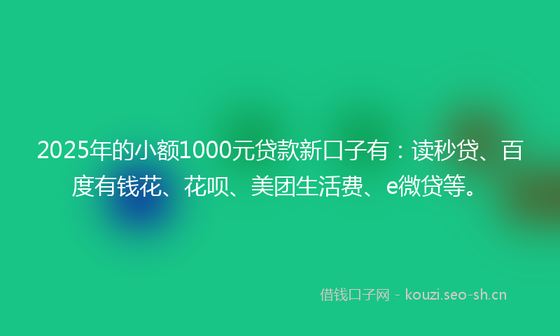 2025年的小额1000元贷款新口子有：读秒贷、百度有钱花、花呗、美团生活费、e微贷等。