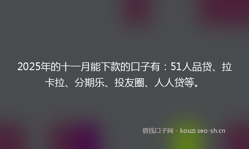 2025年的十一月能下款的口子有：51人品贷、拉卡拉、分期乐、投友圈、人人贷等。