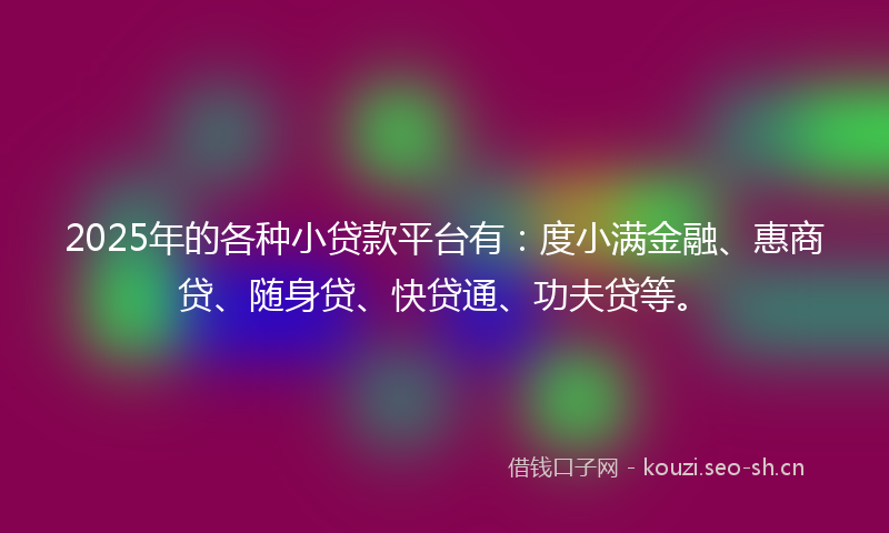 2025年的各种小贷款平台有：度小满金融、惠商贷、随身贷、快贷通、功夫贷等。