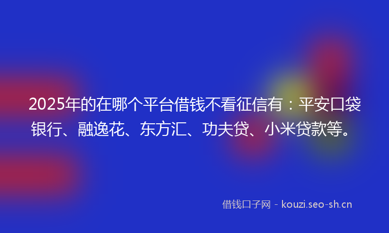 2025年的在哪个平台借钱不看征信有：平安口袋银行、融逸花、东方汇、功夫贷、小米贷款等。