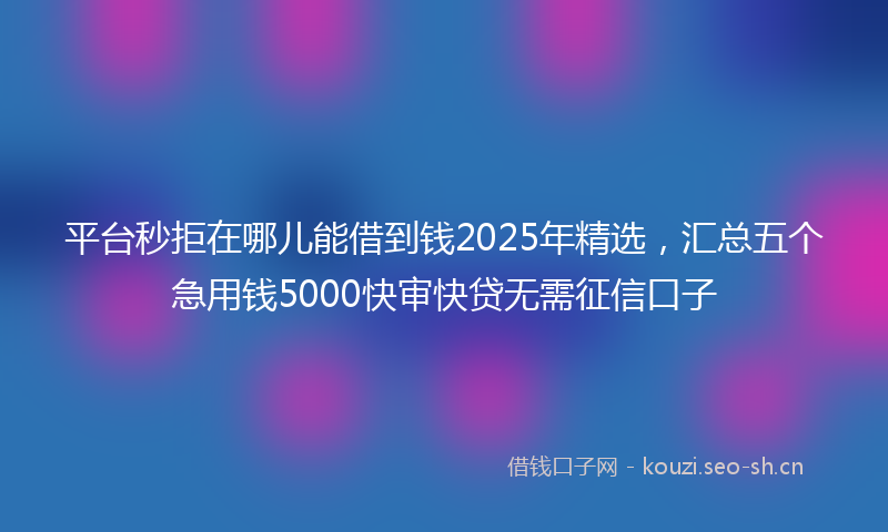 平台秒拒在哪儿能借到钱2025年精选，汇总五个急用钱5000快审快贷无需征信口子