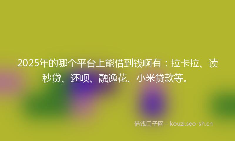 2025年的哪个平台上能借到钱啊有：拉卡拉、读秒贷、还呗、融逸花、小米贷款等。