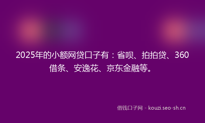 2025年的小额网贷口子有：省呗、拍拍贷、360借条、安逸花、京东金融等。