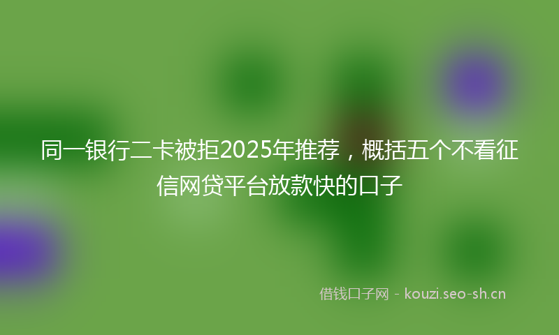 同一银行二卡被拒2025年推荐，概括五个不看征信网贷平台放款快的口子