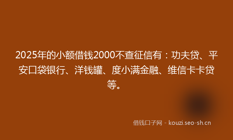 2025年的小额借钱2000不查征信有:功夫贷、平安口袋银行、洋钱罐、度小满金融、维信卡卡贷等。